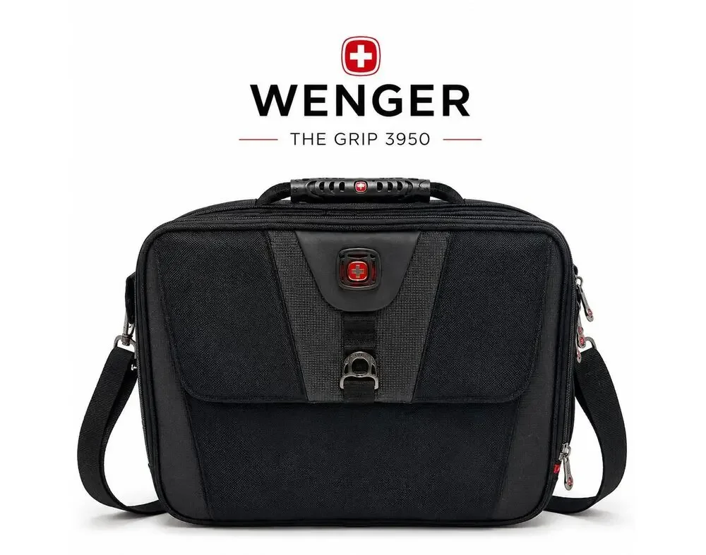 Wenger SwissGear The Grip 3950 Black Laptop Briefcase Messenger Bag Padded